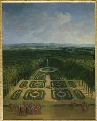 Promenade of Louis XIV (1638-1715) in the Gardens of the Grand Trianon, 1713